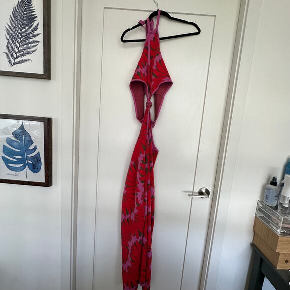 NWT FARM Rio Copacabana Knit Maxi Dress Halter Pink Cutout Waist Size XL - Picture 12 of 13